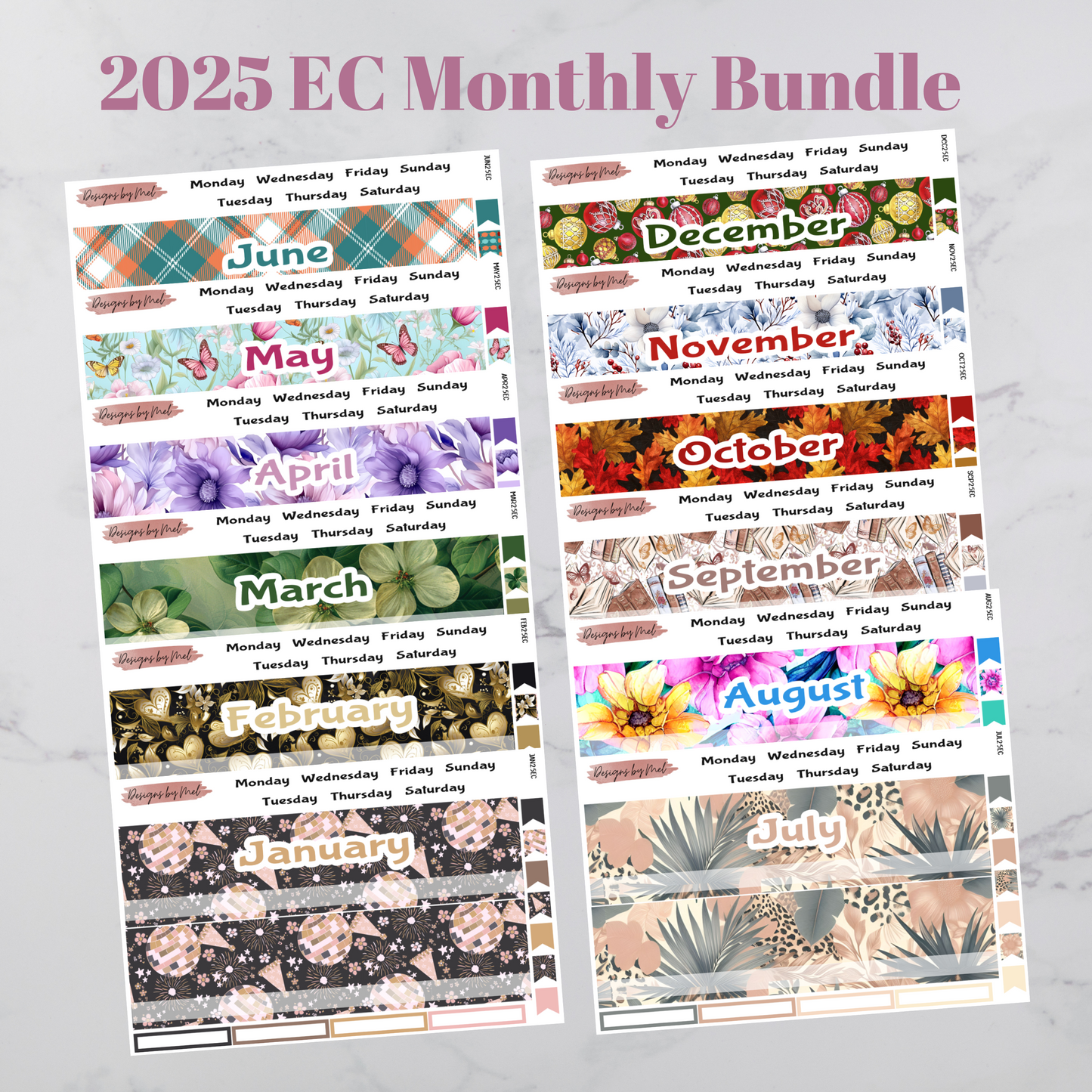 2025 Monthly Kits - All 12 Months - 6 Different Planners/Sizes